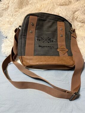 Buffalo David Bitton Gray and Brown Canvas Messenger Bag